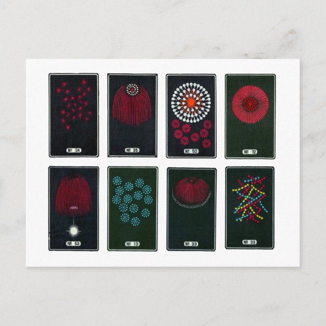 Postal Diseños gráficos japoneses de fuegos artificiales, (Anverso)