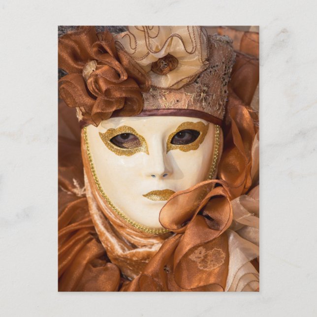 Postal Disfraz de Carnaval naranja, Venecia (Anverso)