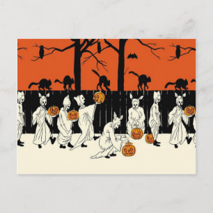 Postal Disfraz de fantasma Jack O Lantern Gato Negro Búho