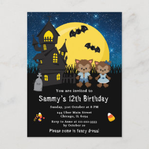 Postal Disfraz de Halloween Cumpleaños Hombre Lobo Azul
