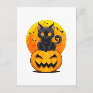 Postal Disfraz de Halloween de calabaza gato negro