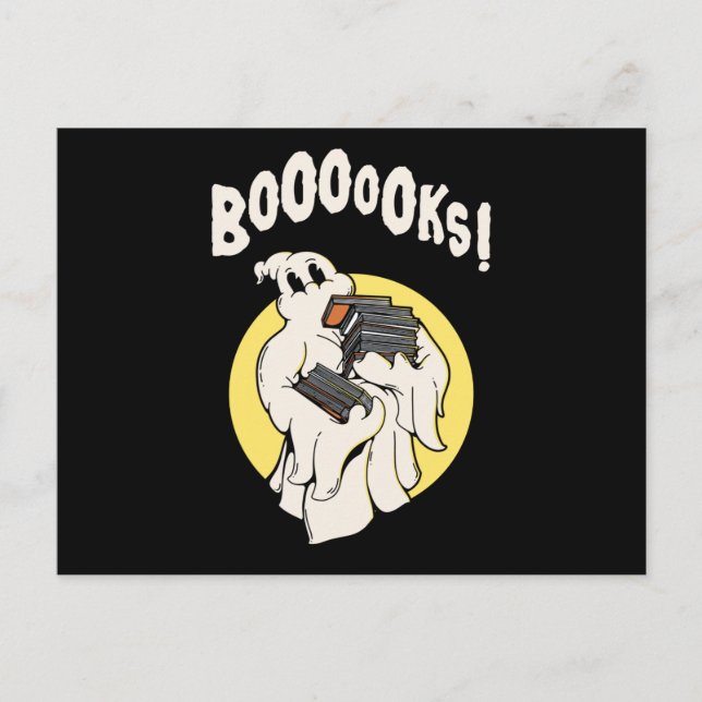 Postal Disfraz de Halloween de fantasma gusano de libro d (Anverso)