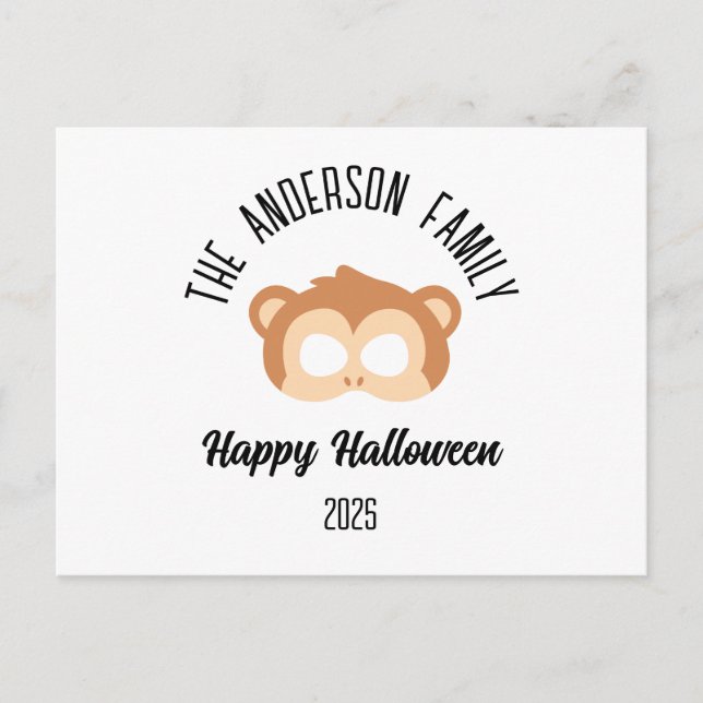 Postal Disfraz de máscaras de mono de Halloween (Anverso)