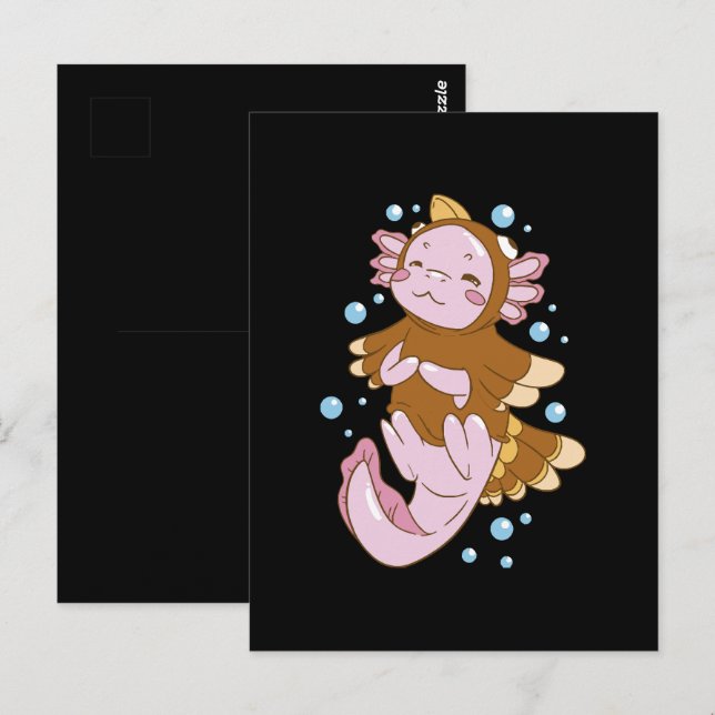 Postal Disfraz de pavo Axolotl Diversión (Anverso / Reverso)