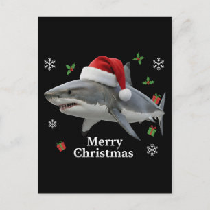 Postal Disfraz divertido de tiburón de Navidad con sombre