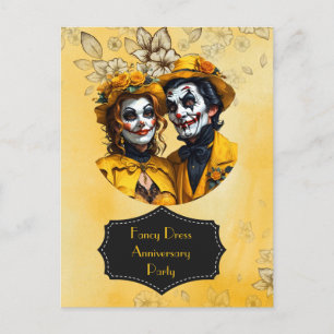 Postal Disfraz elegante amarillo caricatura de pareja Ani