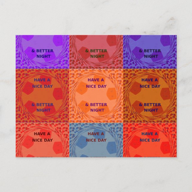 Postal Disfruta de un buen día y mejor arte pop nocturno (Anverso)
