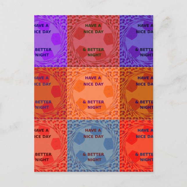 Postal Disfruta de un buen día y mejor arte pop nocturno (Anverso)