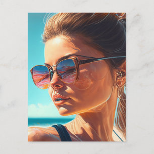 Postal Disfruta de un gran verano   Mujer hermosa en la p