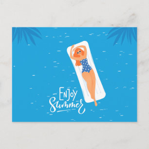 Postal Disfruta del Ilustracion de verano de la mujer sol