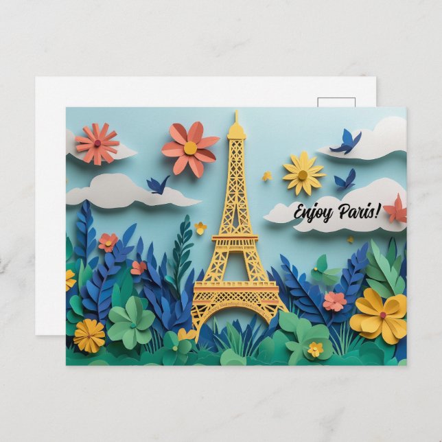 Postal Disfruta del papel en París (Anverso / Reverso)