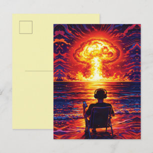 Postal Disfrutador de Música de Guerra Atardecer Nuclear