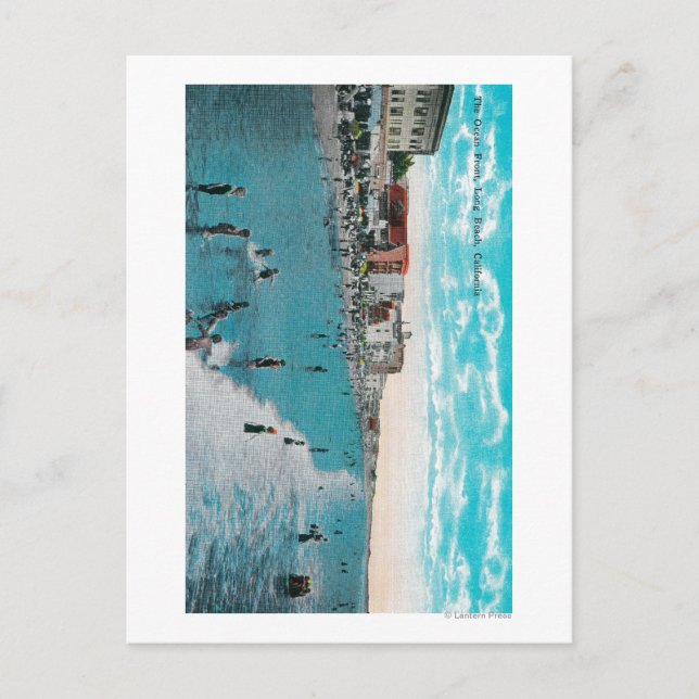 Postal Disfrutando de las olas en Ocean BeachLong Beach,  (Anverso)