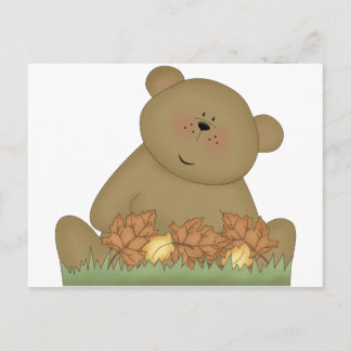 Postal disfrutando del osito de peluche otoñal