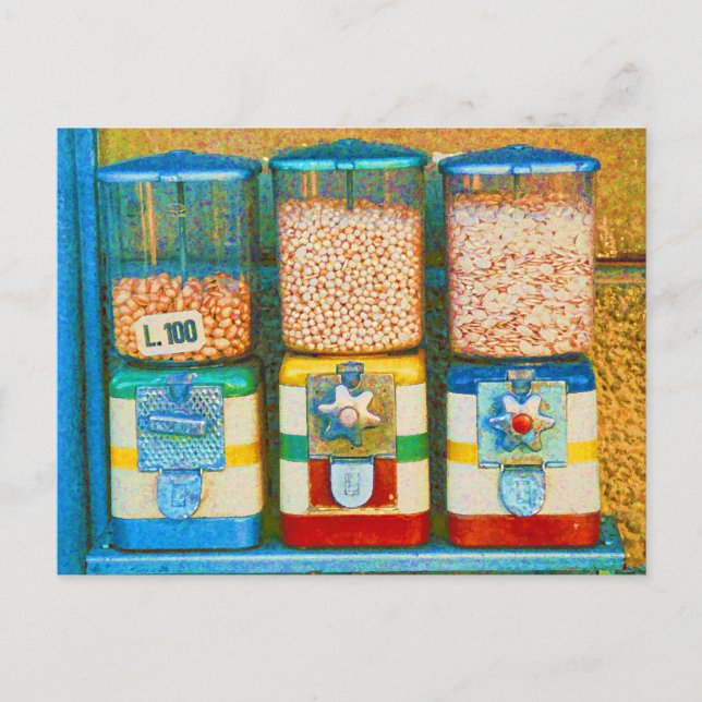 Postal Dispensadores de nueces retro coloridos de Italia  (Anverso)