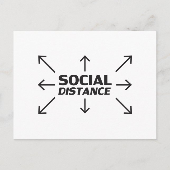 Postal Distancia social tipografía moderna y flechas dive (Anverso)