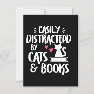 Postal Distracción fácil por gatos y libros - gato y libr