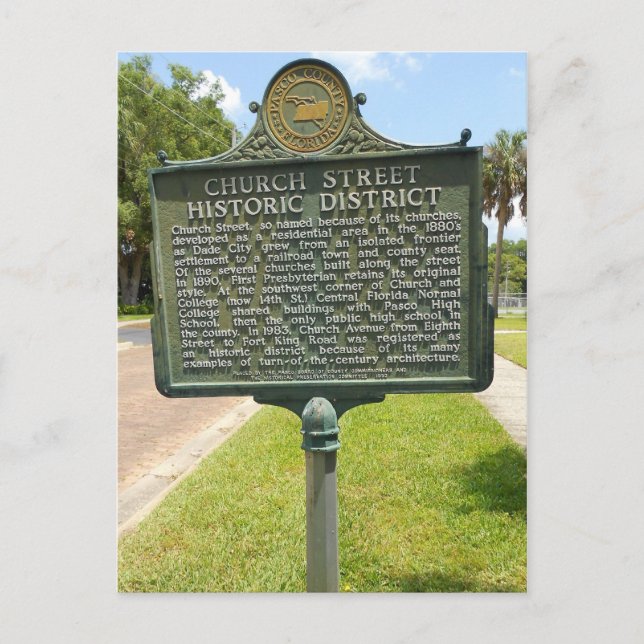 Postal Distrito Histórico Marker Dade City Florida (Anverso)