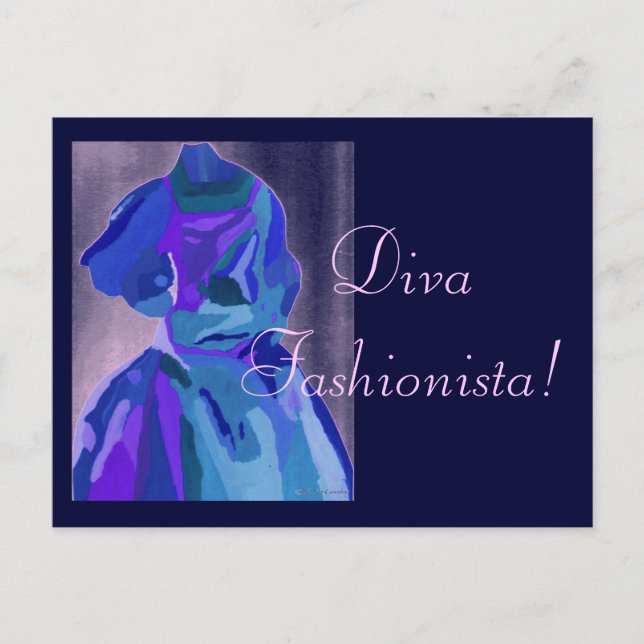 Postal Diva Fashionista En Azul I (Anverso)