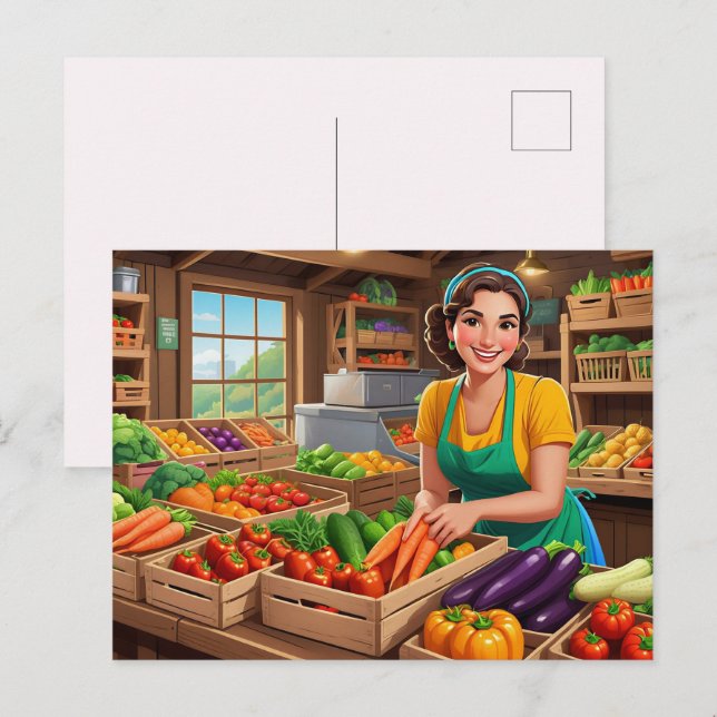 Postal Diverido vendedor de verduras para cualquier propó (Anverso / Reverso)