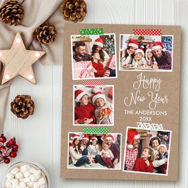 Postal Diversión caligrafía Kraft Feliz Año Nuevo Cinta (Customize to change your personalized text size or text style.)