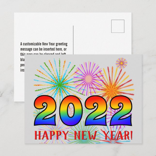 Postal Diversión, colores arcoiris 2022 + "¡FELIZ AÑO NUE (Anverso / Reverso)