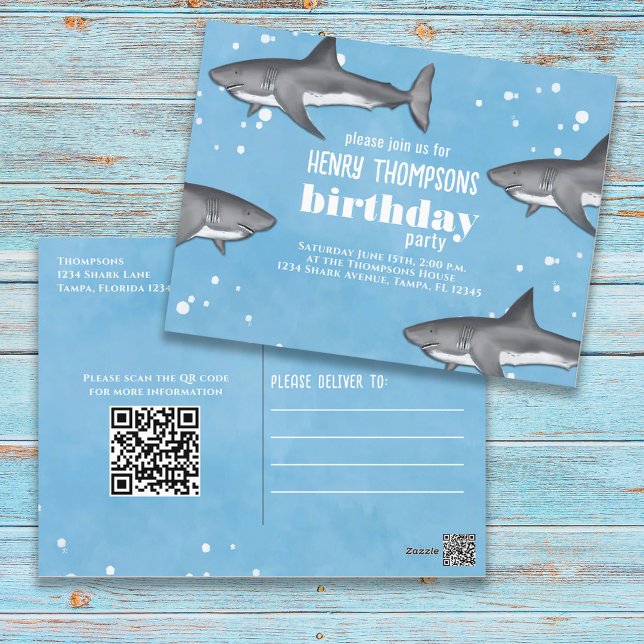Postal Diversión de cumpleaños Tiburones singulares Códig (Subido por el creador)