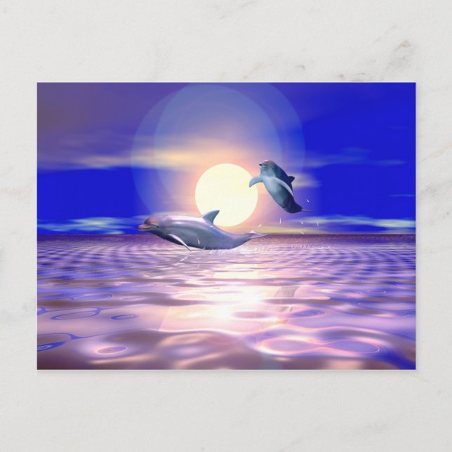 Postal Diversión de delfines - Dos delfines saltando (Anverso)