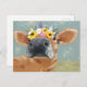 Postal Diversión de granja - Vaca con corona de flores (Anverso / Reverso)