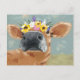Postal Diversión de granja - Vaca con corona de flores (Anverso)