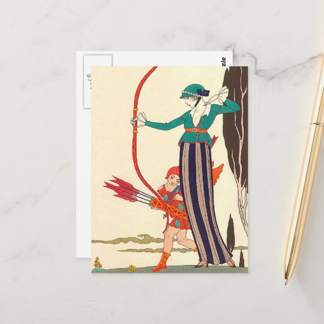 Postal Diversión de Red Bow de George Barbier (Anverso/Reverso In Situ)