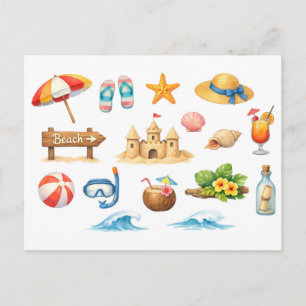 Postal Diversión de verano en la playa con acuarela