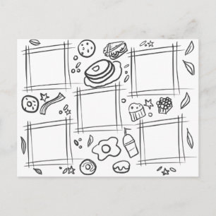Postal Diversión Desayuno Dibujo Garabateo Colorido Infan