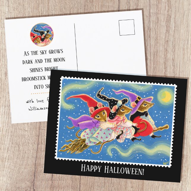 Postal Diversión divertida de Broomstick Mice Witch Mouse (Subido por el creador)