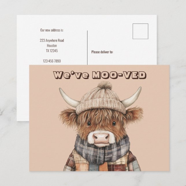 Postal Diversión Highland Cow Cream Nueva dirección (Anverso / Reverso)