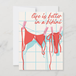 Postal Diversión ilustrada de trajes de baño de verano co