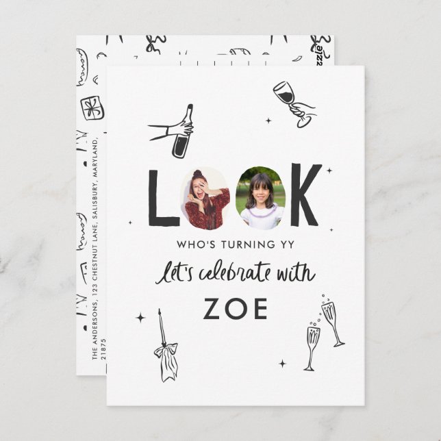 Postal Diversión moderna de collage de fotos Cumpleaños d (Anverso / Reverso)