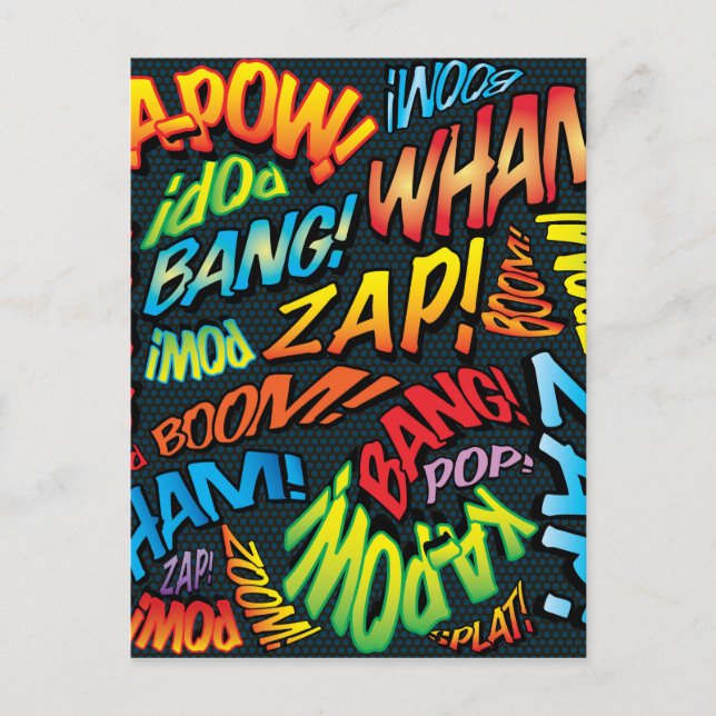 Postal Diversión Sonidos de Arte Pop de Cómics Retro (Anverso)