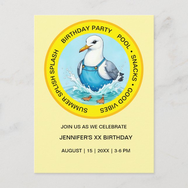 Postal Diversión Splash Salpicaduras verano de gaviota Fi (Anverso)