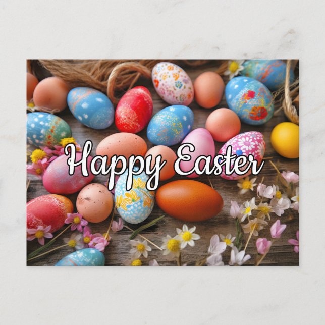 Postal Diversos Huevos de colores alegres Pascua (Anverso)