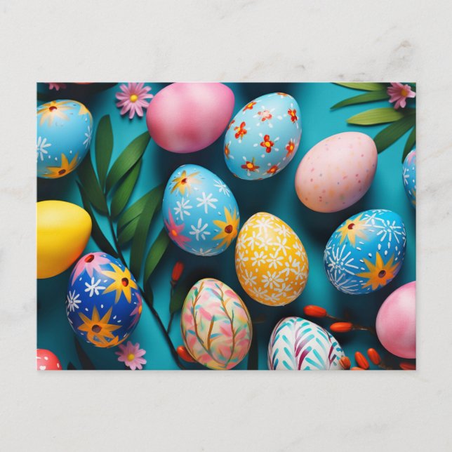 Postal Diversos Huevos de Pascua Decorativos Felices (Anverso)
