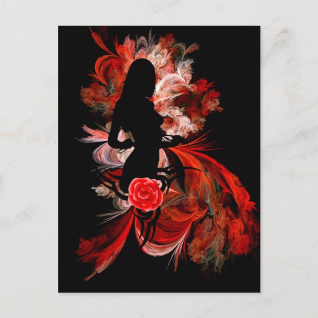 Postal Divertida coqueta mujer adulta romántica en rojo (Anverso)