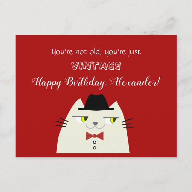 Postal divertida de cumpleaños vintage de gato Hum (Anverso)