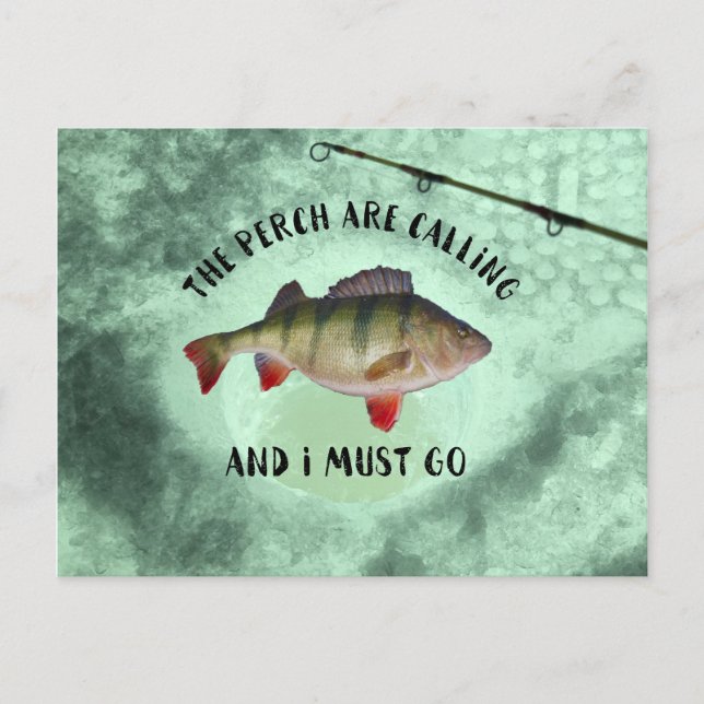Postal divertida de la oferta de pesca de perca (Anverso)