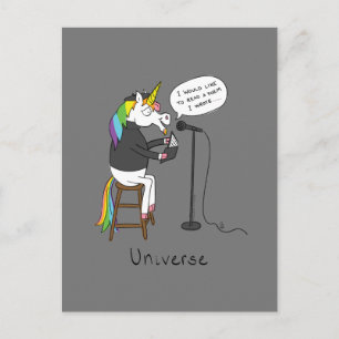 Postal divertida de lectura de poesía de unicornio