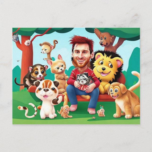Postal Divertida imagen personalizado Messi animales lind (Anverso)