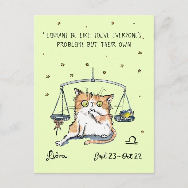 Postal divertida Libra Zodiac Cat Star cartel post (Anverso)