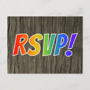 Postal Divertidas letras del arcoiris "RSVP!" + aparienci