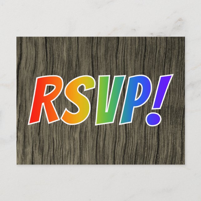 Postal Divertidas letras del arcoiris "RSVP!" + aparienci (Anverso)