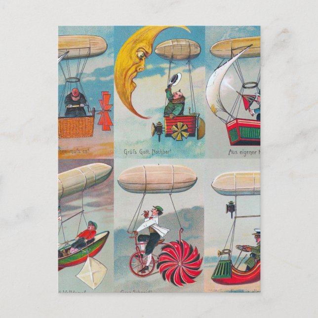 Postal divertidas máquinas de aire steampunk invenciones  (Anverso)